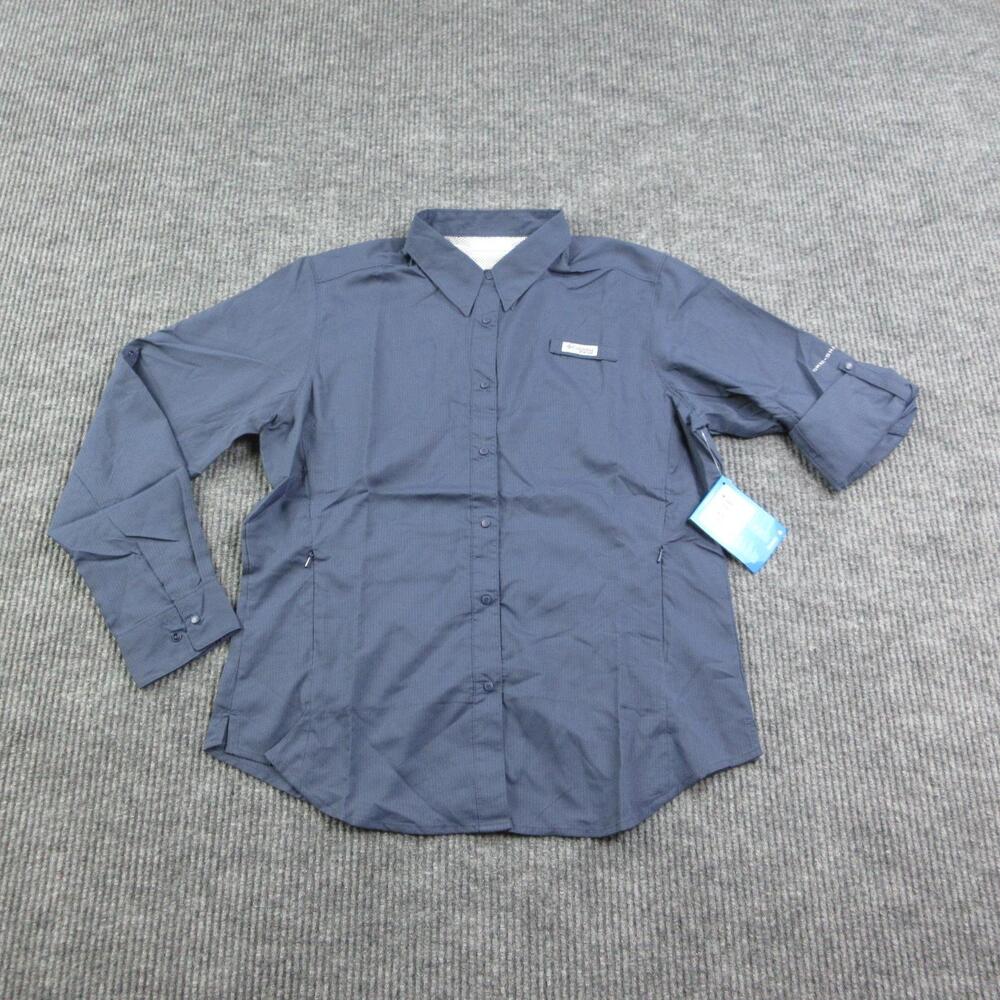 Columbia Shirt Womens L Blue PFG Omni-Shade Long Sleeve Roll Tab Fishing NWT